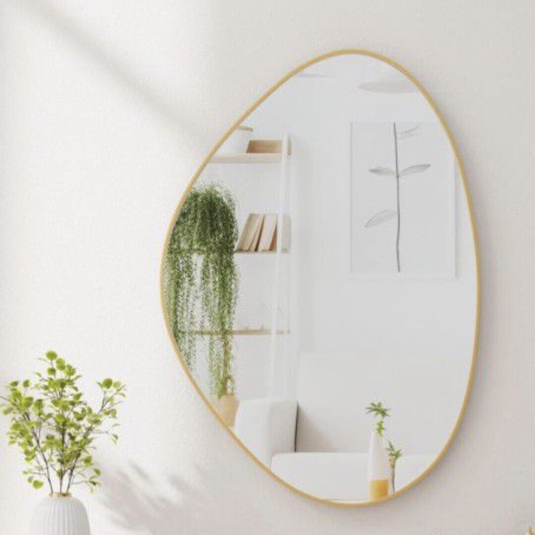 NEW West Elm XL Gold Asymmetrical Framed Mid-Century Modern Hanging Wall Mirror