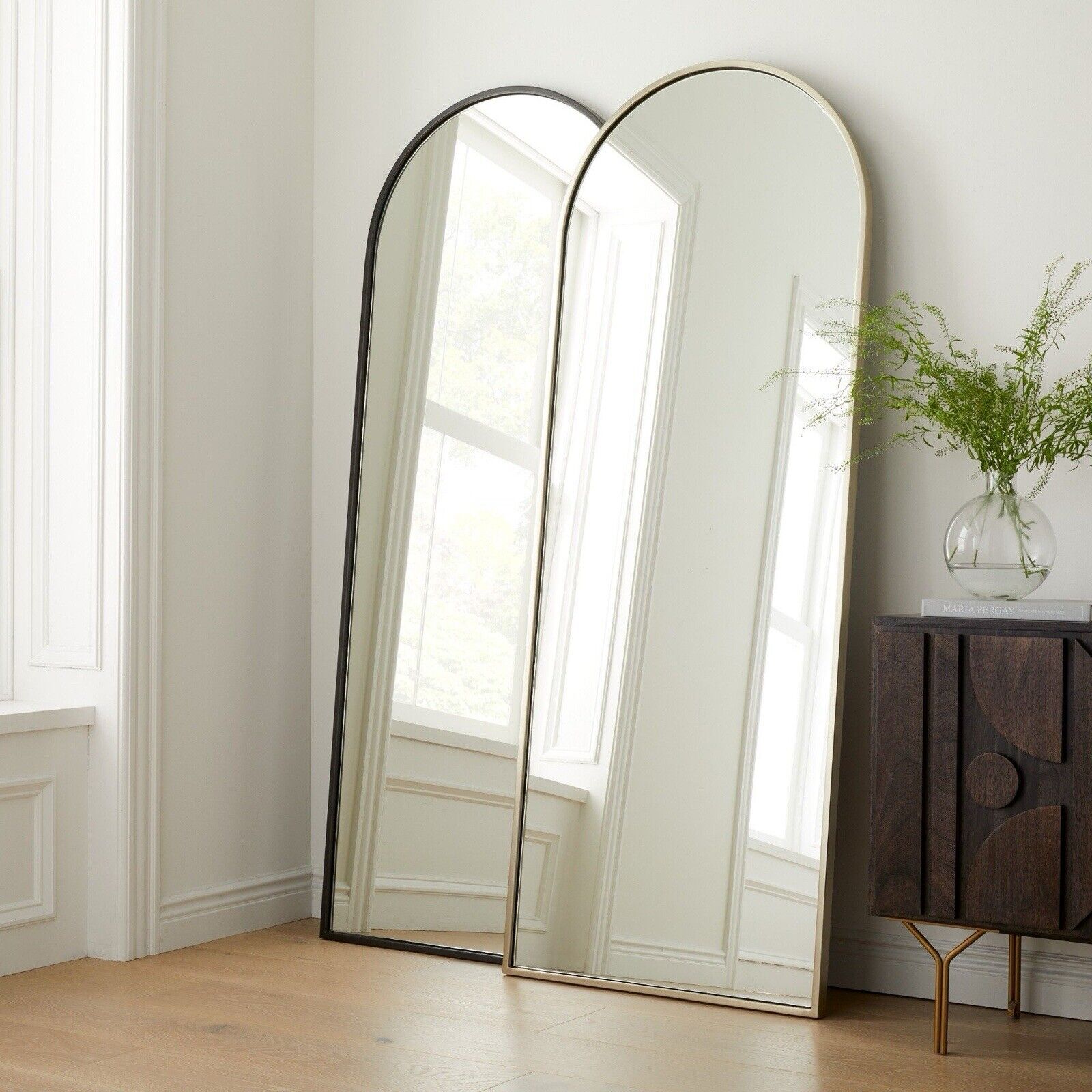 NEW West Elm Full Length Arched Gold Framed Boho Floor / Wall Mirror - 65" x 22"