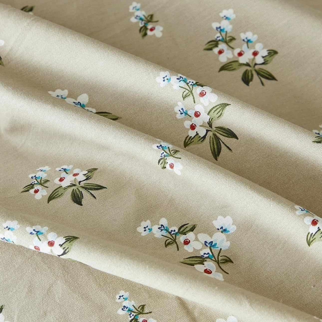 NEW Anthropologie Khaki Floral Vintage Queen King Cotton Bedding Duvet Sham Set