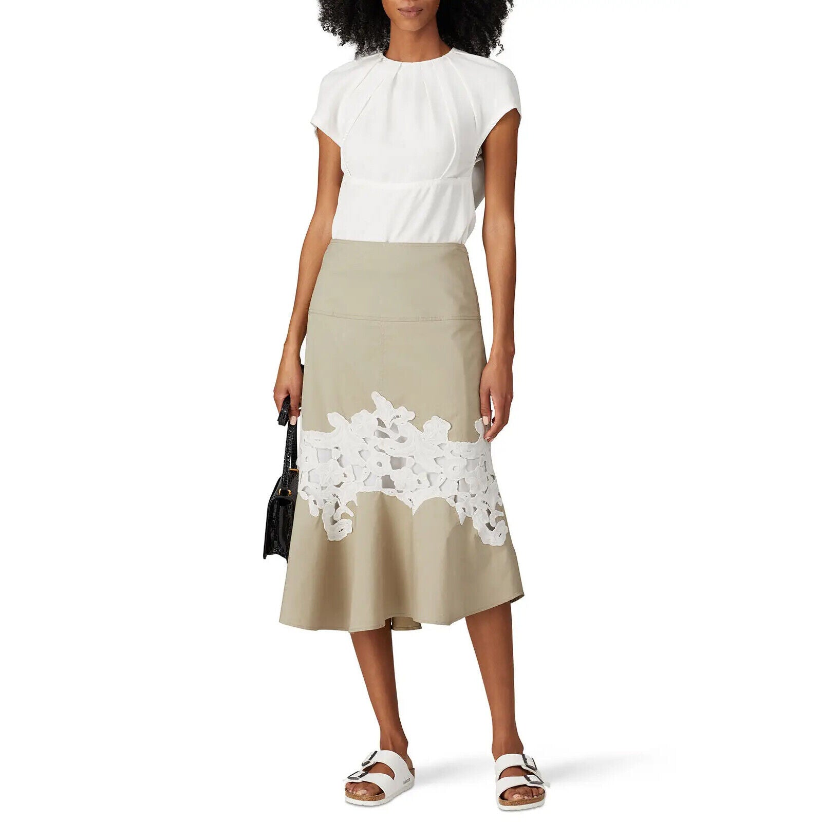 Derek Lam Khaki Floral Lace Applique Skirt - Size Medium / 8 | Retail $340