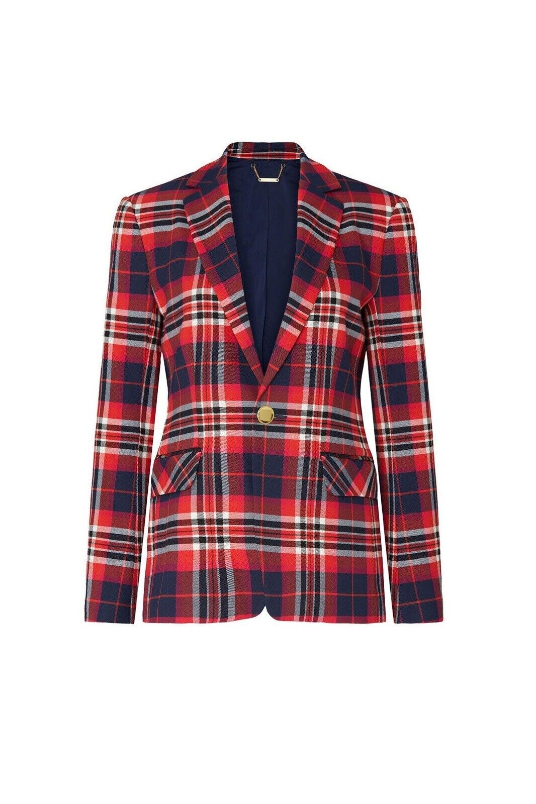 Trina Turk Red & Gold Plaid Habanero Jacket Blazer Coat Sweater Size Large / 12