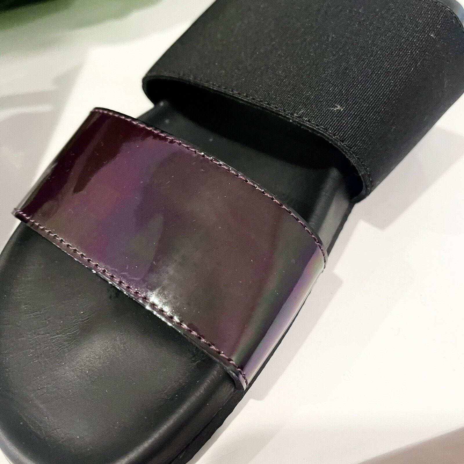 NEW Helmut Lang Black Iridescent "Oil Slick" Slides Sandals Shoes Size 8.5 / 39