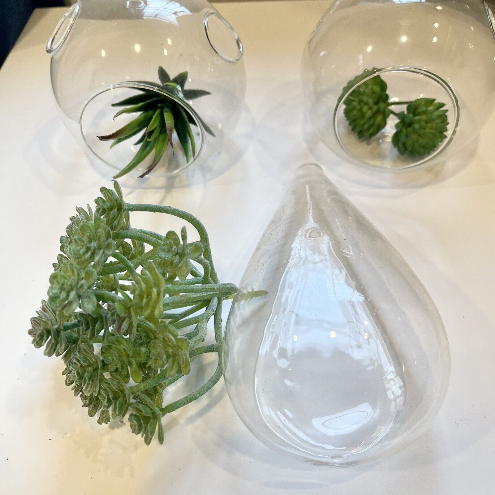 New West Elm Set of 3 Glass Terranium Air Plant Hanging Vases | Home Wall Decor