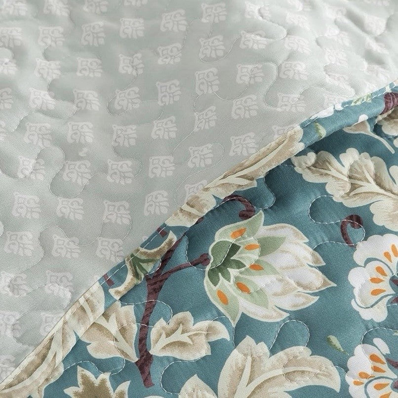 NEW Anthro Teal Floral Reversible Paisley Queen / King Bedding Quilt & Sham Set