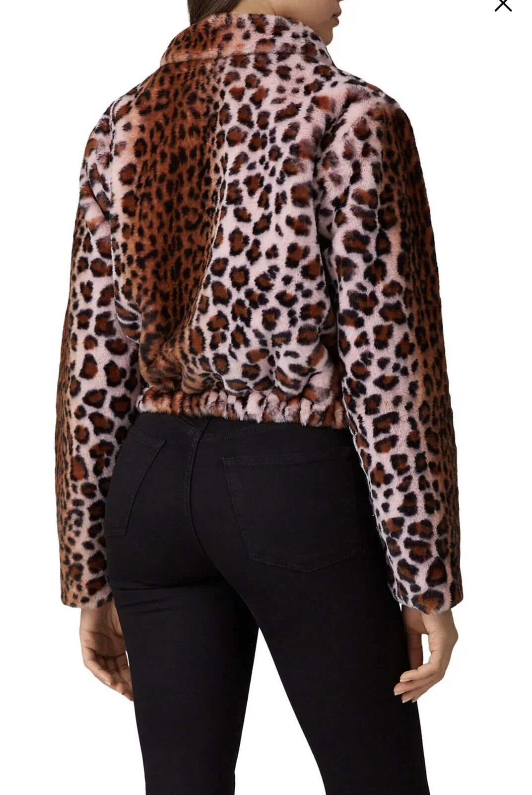 New KENDALL + KYLIE Faux Fur Boho Pink Leopard Animal Print Jacket Coat - Large