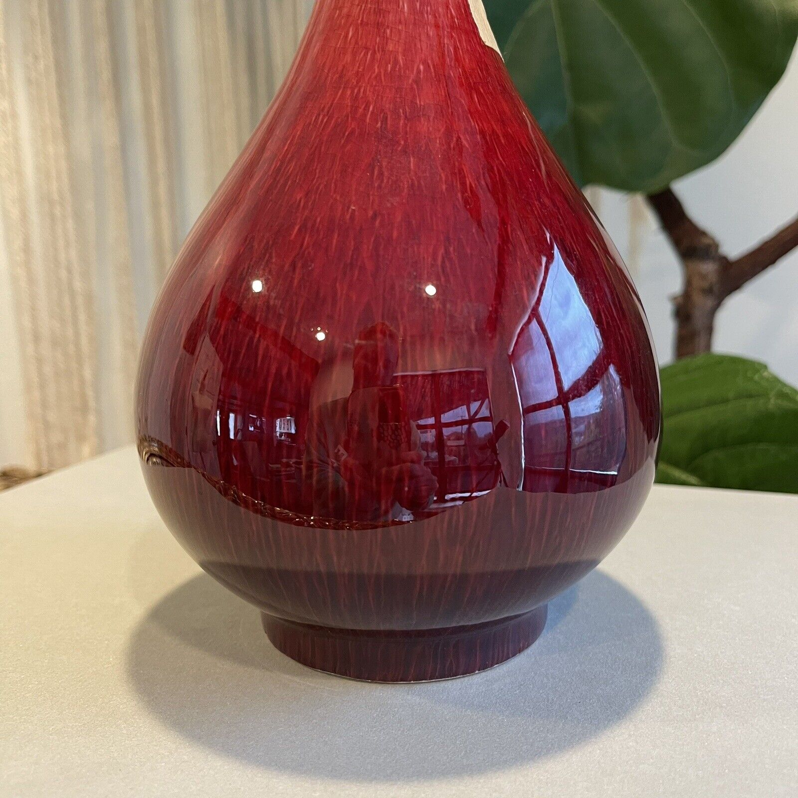 Vintage Chinese Jingdezhen Lang Yao Style Red Porcelain Flambe Oxblood Vase - 8"