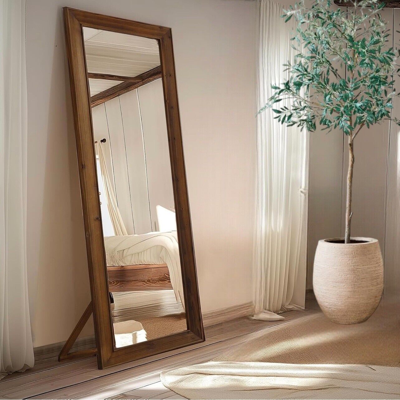 NEW Pottery Barn Wood Frame Full Length Mirror Free Standing Wall Hung 64" x 20"