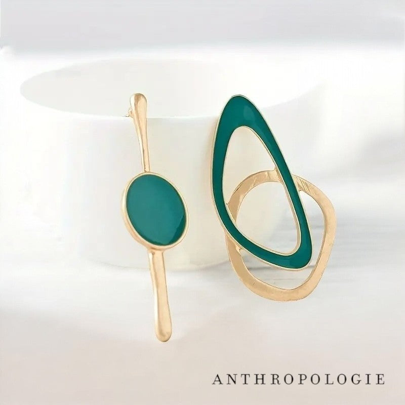 NEW Anthropologie Green Ceramic & Gold Plated Boho Mismatched Earrings Jewelry