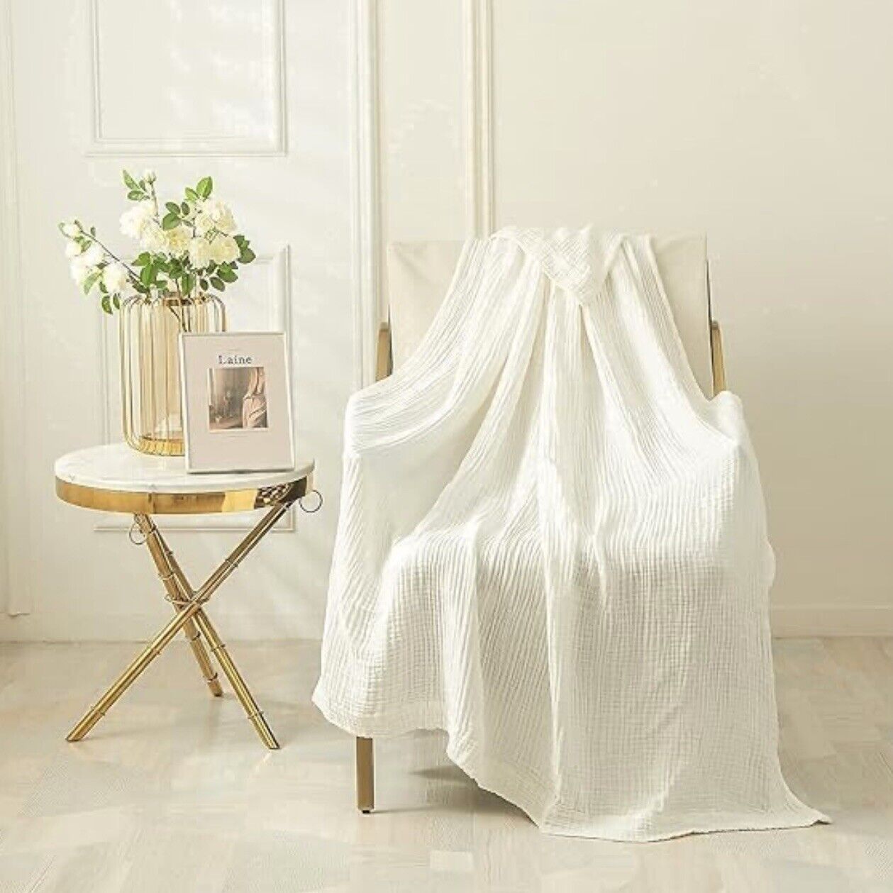 NEW West Elm Boho White Knit Gauze Ultra Soft Throw Blanket Bedding - 50" x 70"