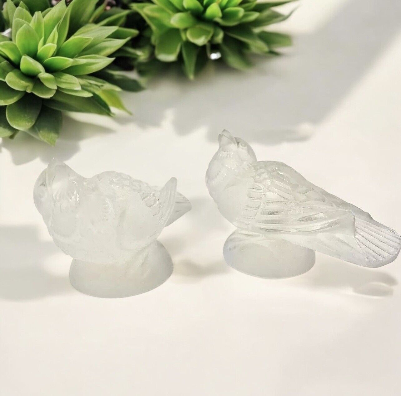 Vintage Czech Barolac Weil Satin Frosted Art Glass Bird Figurines Paperweight