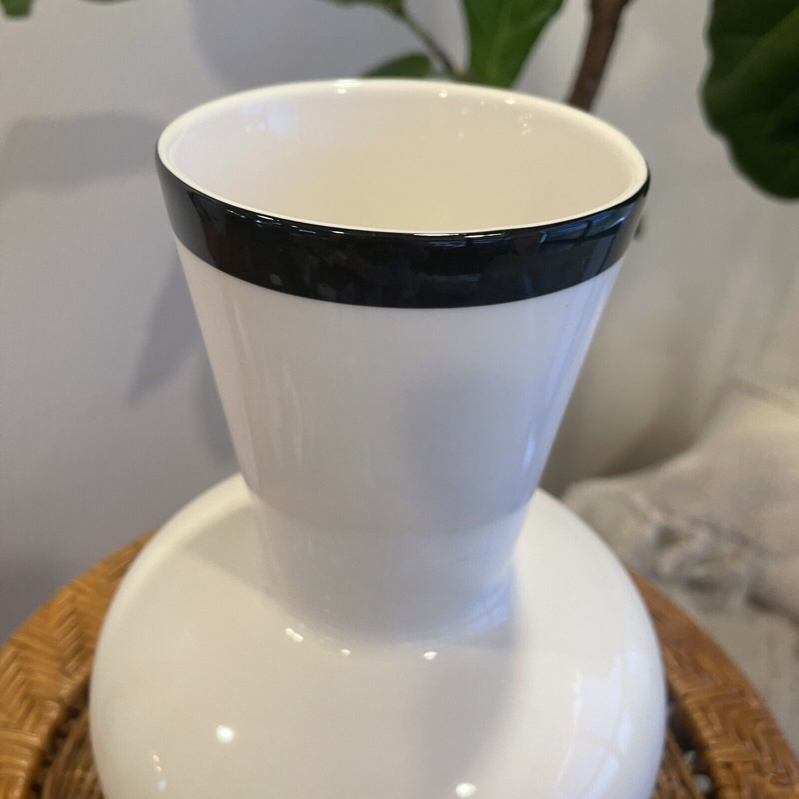 New West Elm Large Black & White Porcelain Ceramic Planter Flower Vase Decor 12"