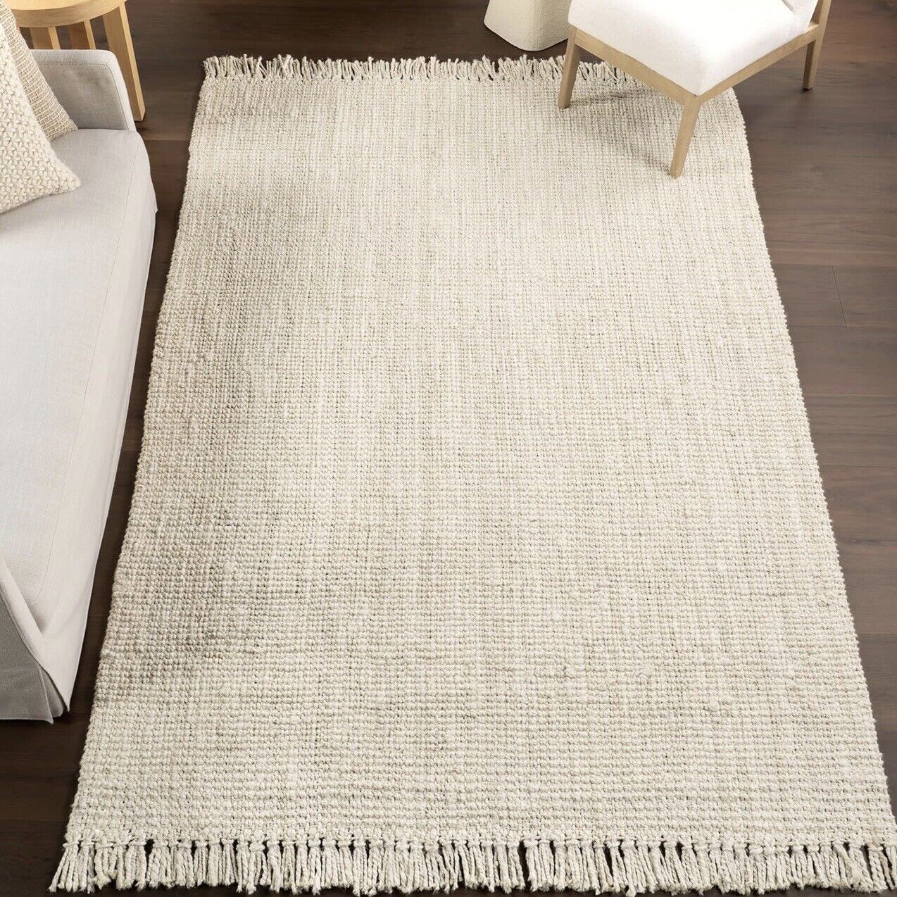 NEW West Elm White Beige Boho Jute Chunky Woven Moroccan Area Rug Carpet 6' x 9'