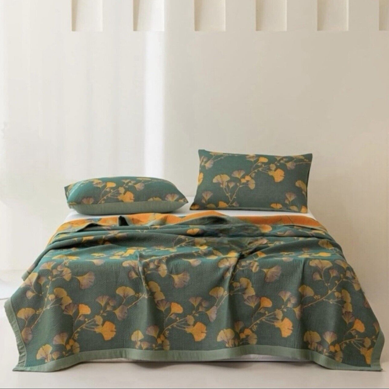 NEW Anthropologie Teal Orange Reversible King Size Bedspread Blanket Sham Set