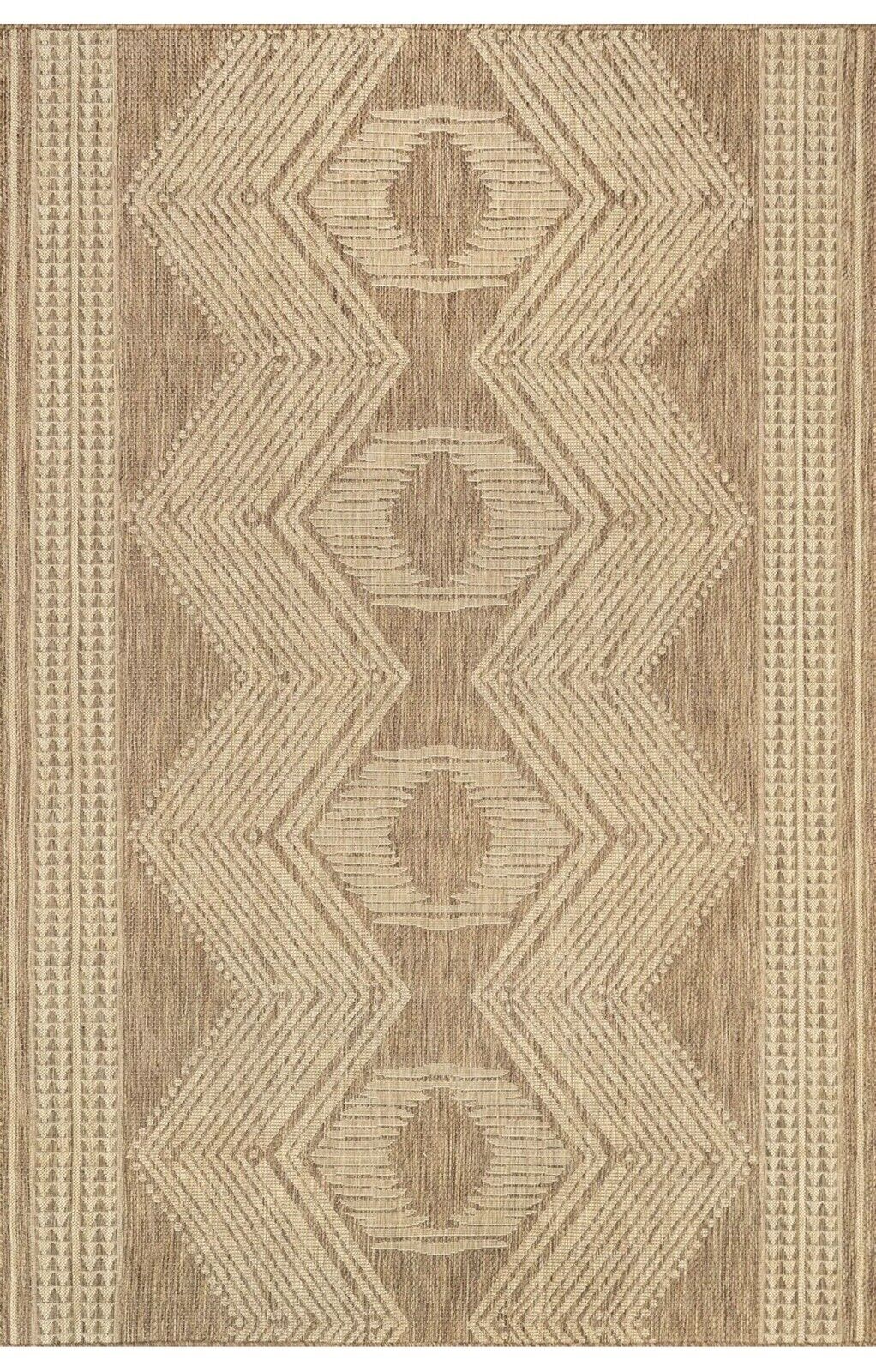 NEW West Elm Tan Woven Boho Jute Style Geometric Indoor Outdoor Area Rug 7' x 9'