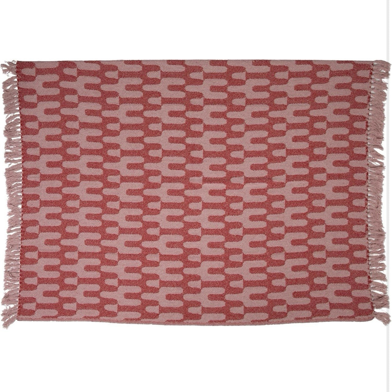 NEW Anthropologie Pink Abstract Cotton Boho Tassel Fringe Throw Blanket 50 x 60
