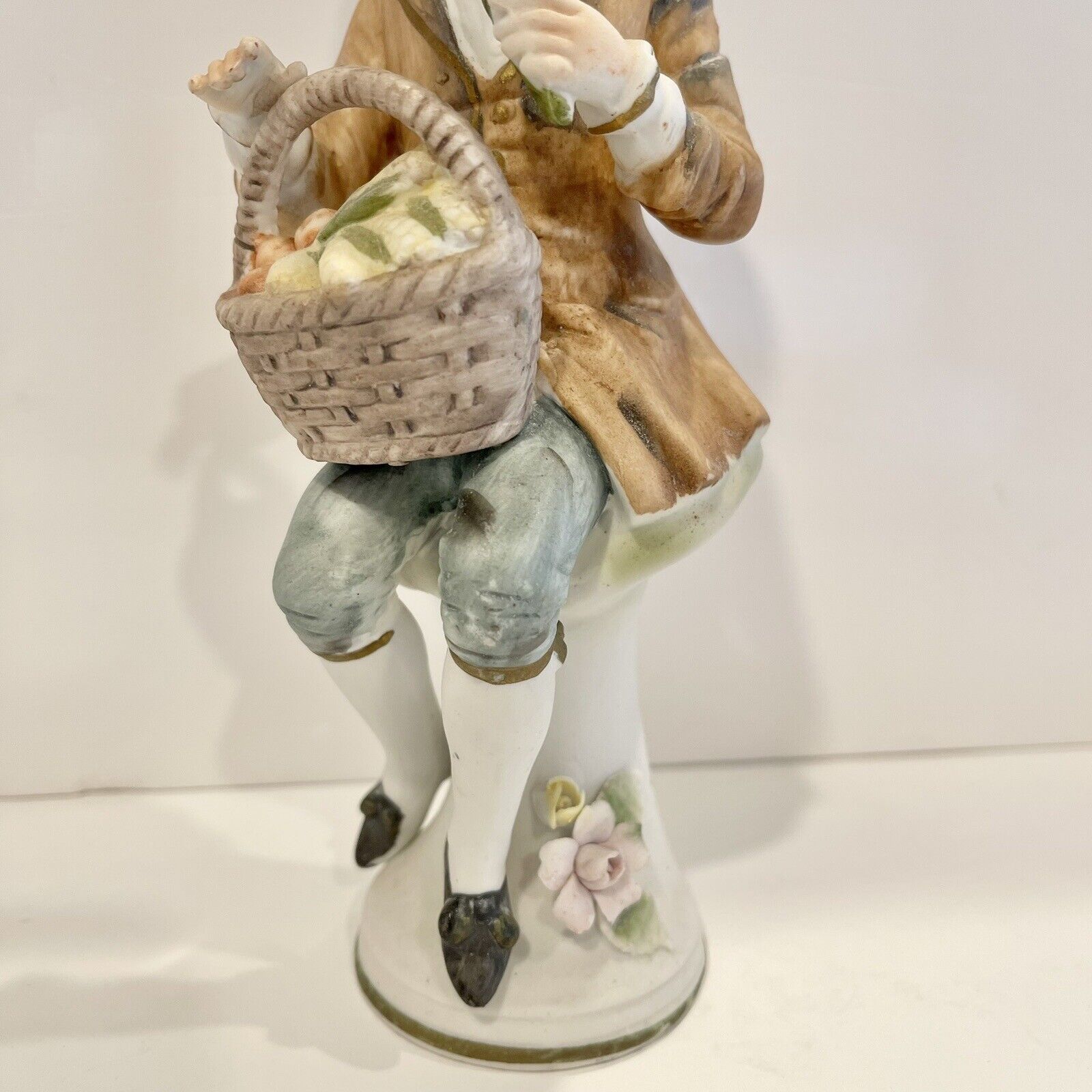 Vintage Man with Basket Figurine - Porcelain Statue / Andrea by Sadek