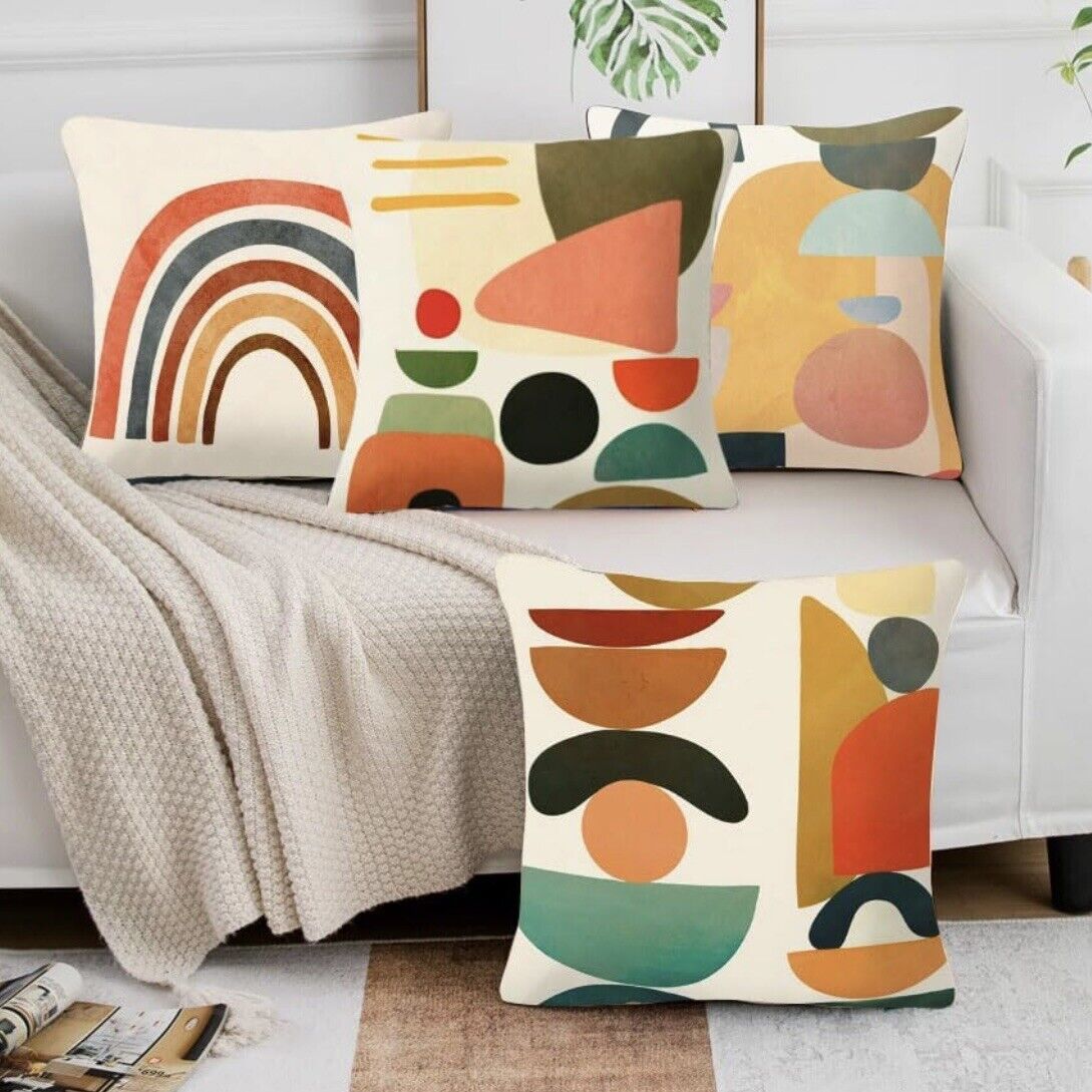 New Anthropologie Set / 4 Boho Abstract Throw Pillow Cover Case Sham Set 18 x 18