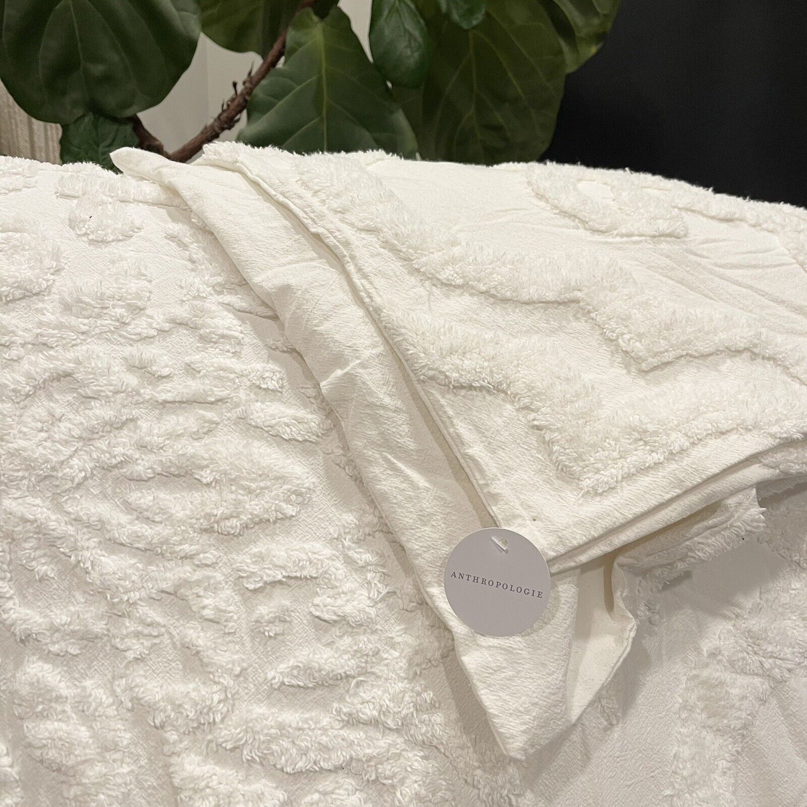 NEW Anthropologie White King Chenille Comforter Bedspread Blanket & Sham Set