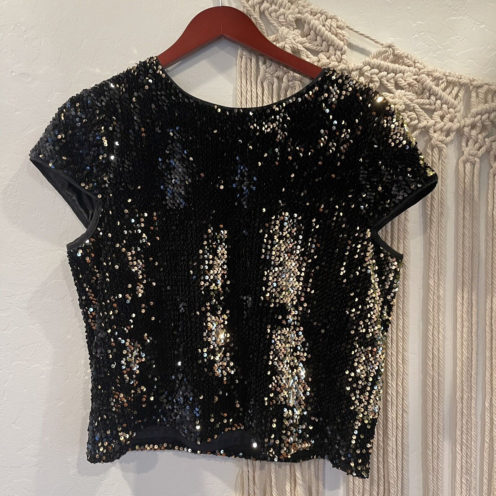 Milly Black & Gold Sequin Baby Tee Shirt Top - Size Large (Retail $375)