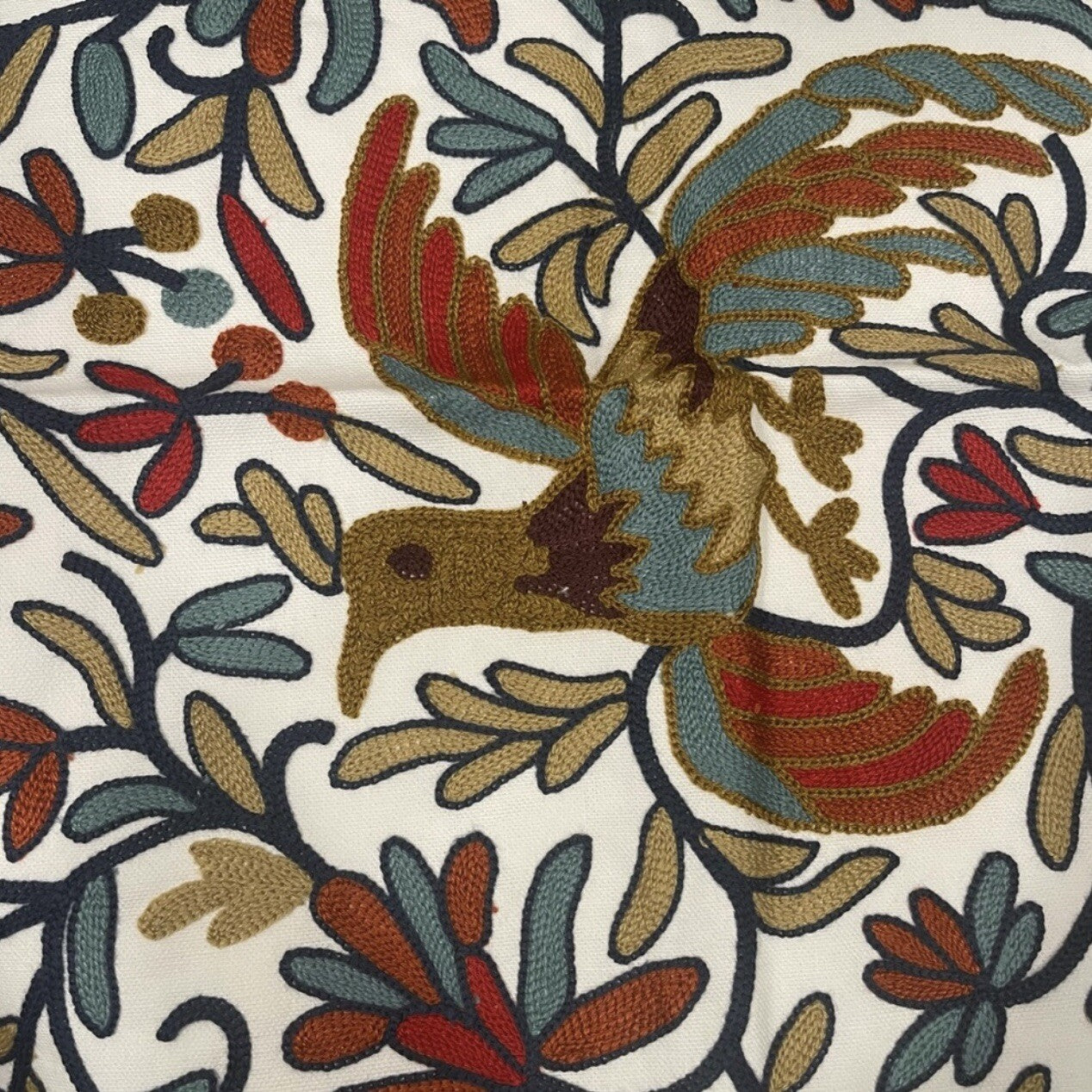 NEW Anthro Boho Floral Embroidered Throw Pillow Cover Case Sham 18" x 18"