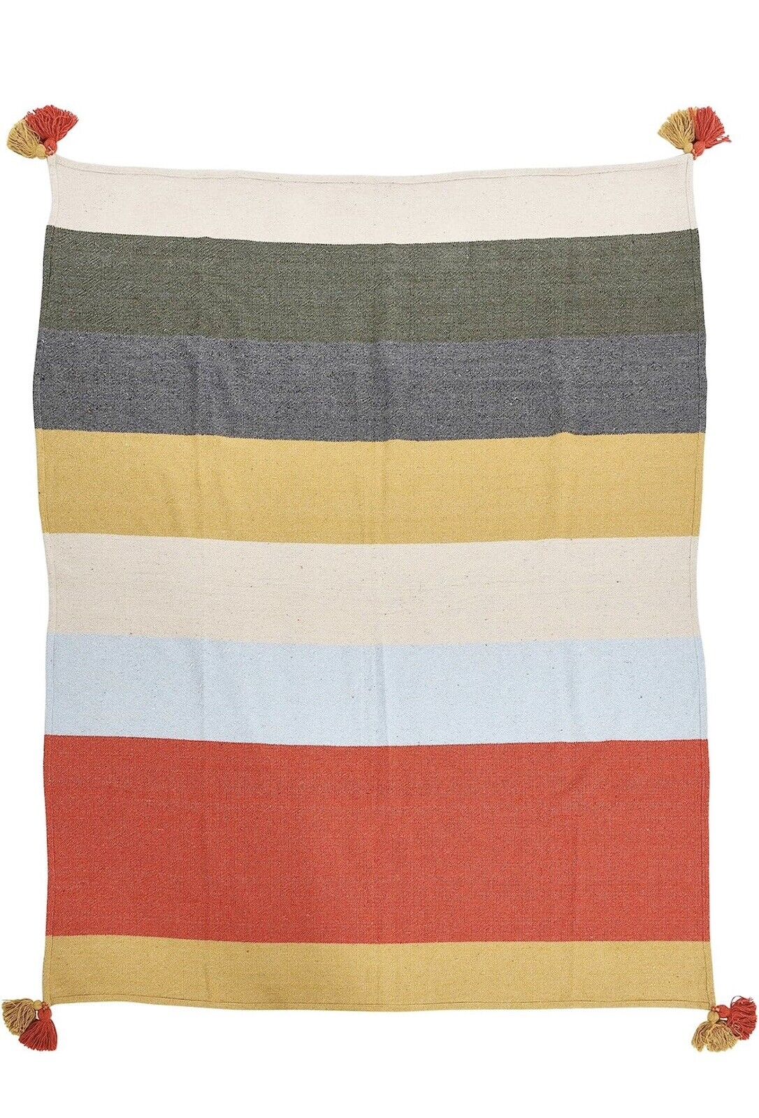 New Anthropologie Colorful Stripes Boho Tassel Knit Throw Blanket - 50" x 60"