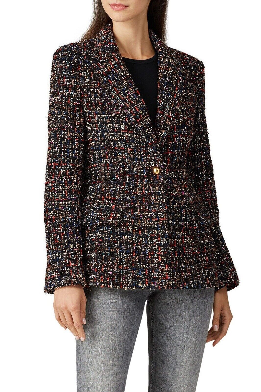 Amanda Uprichard Gold Multicolor Woven Aldridge Blazer Jacket Coat Sweater Large