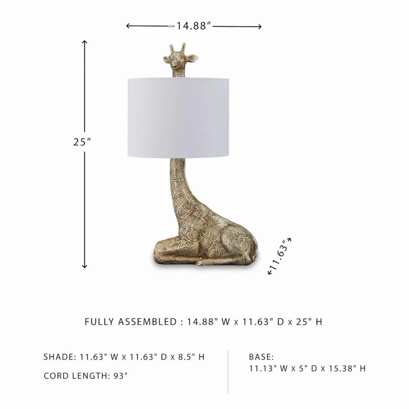 NEW Anthropologie Large Gold Boho Giraffe Table Lamp Lighting Art Deco Set - 25"