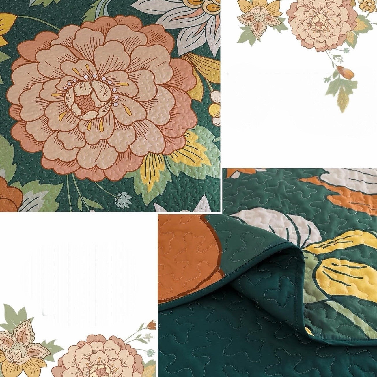 NEW Anthro Large Floral Print Multicolor Boho Queen King Bedding Quilt Sham Set