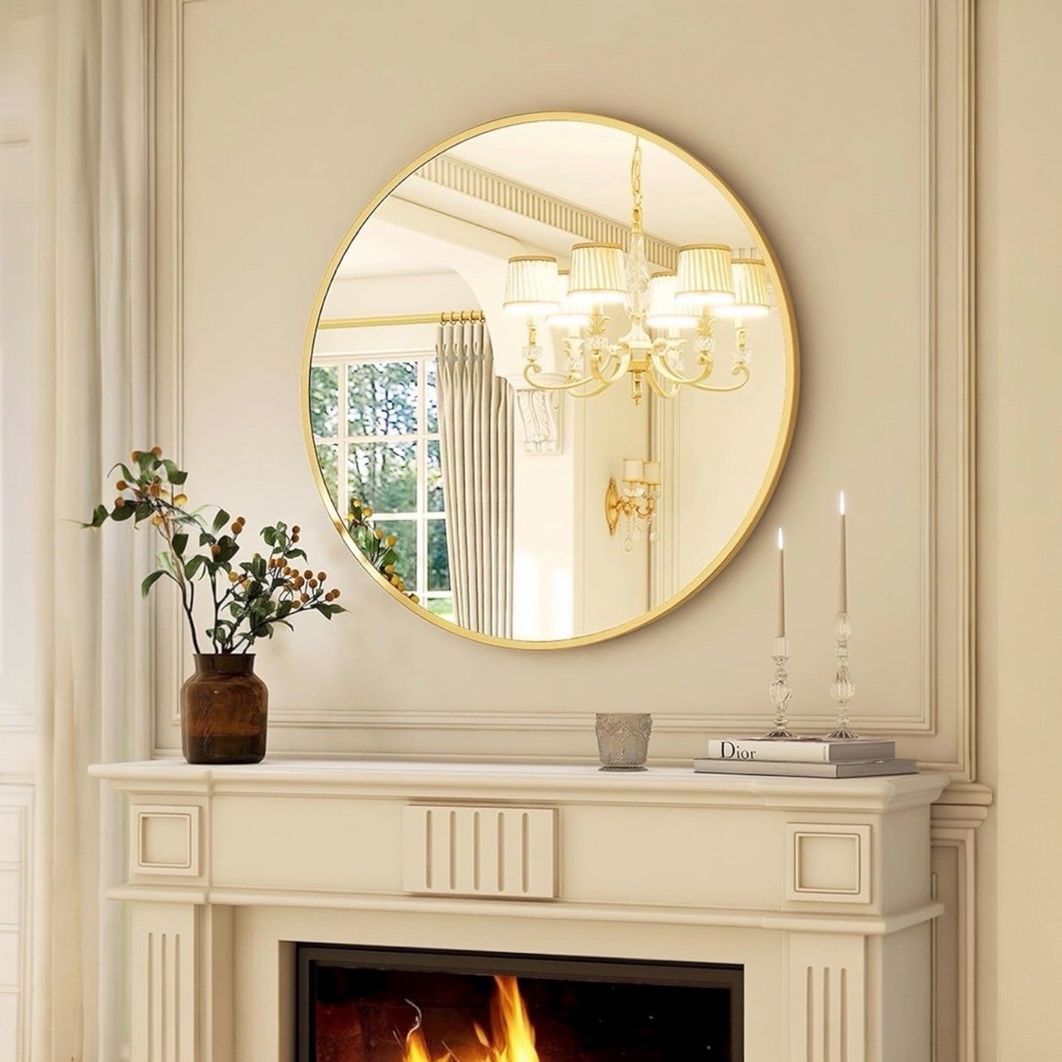 NEW West Elm Gold Circle Round Metal Framed Boho Wall Entry Mirror - 30" x 30"