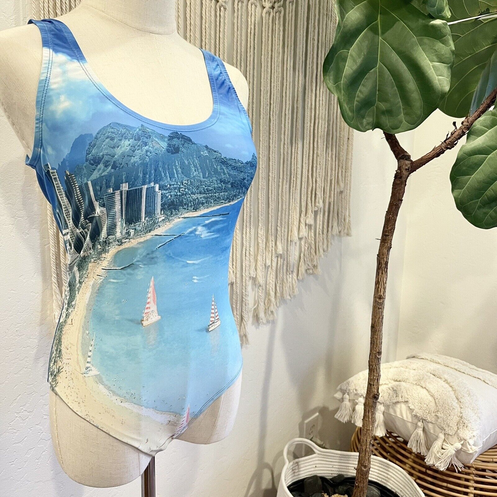 New Free People Blue Scenery One Piece Swimsuit with Scoop Back - Size Medium