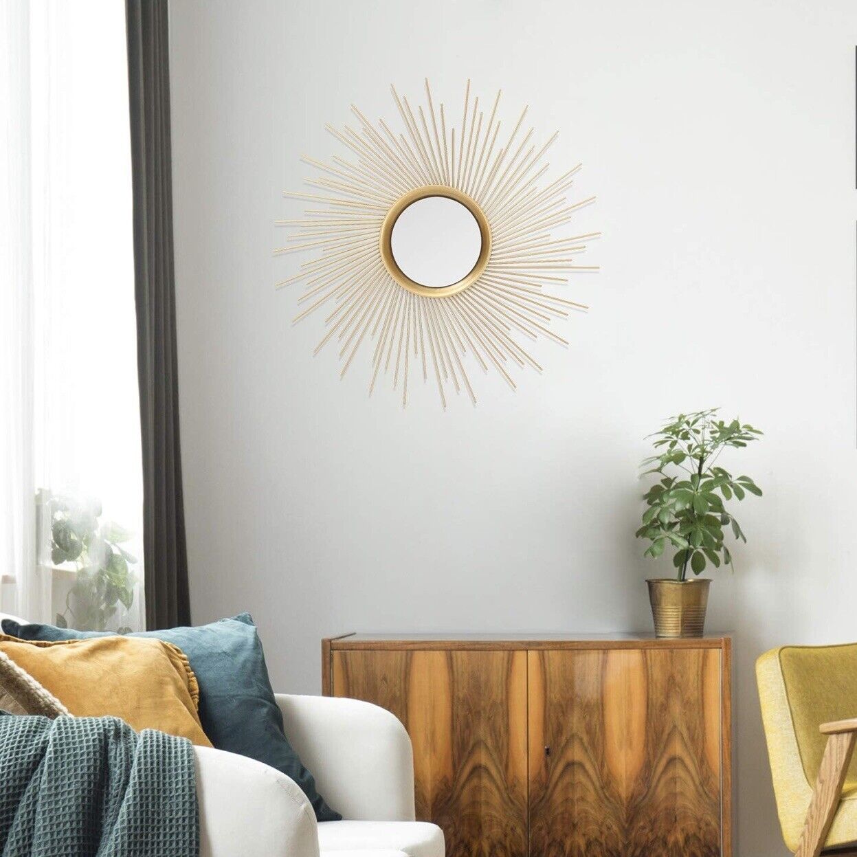 NEW West Elm Gold Retro Starburst Mid-Century Modern Hanging Wall Mirror - 25"