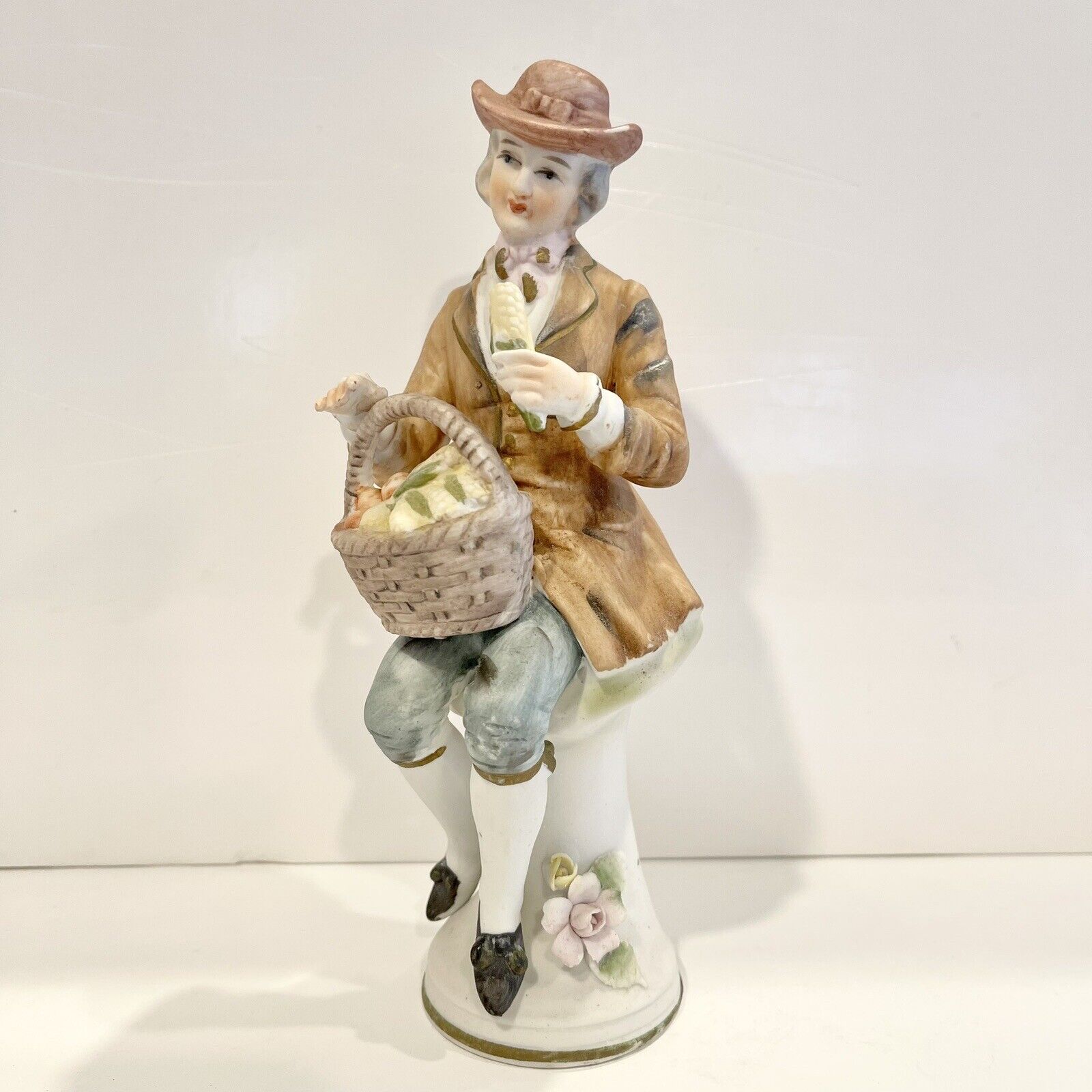 Vintage Man with Basket Figurine - Porcelain Statue / Andrea by Sadek