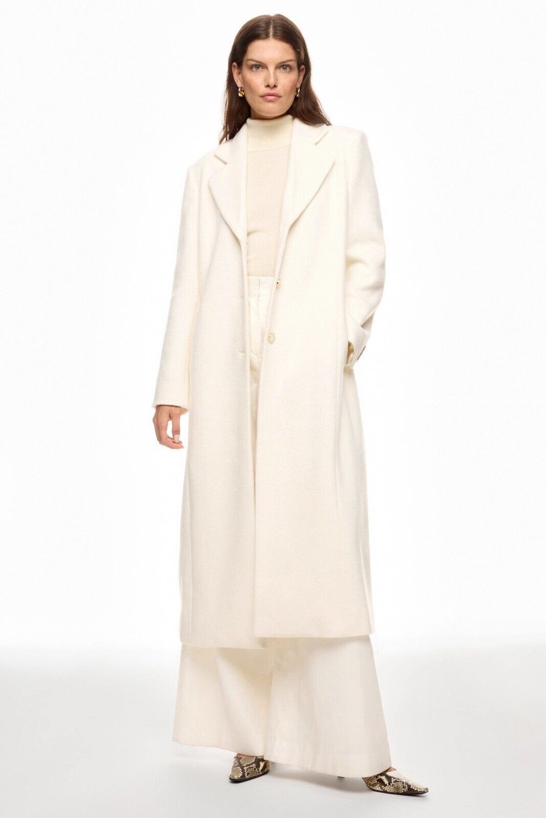 Ronny Kobo White Tailored Button Long Wool Trench Pea Coat Jacket Size 12 Large