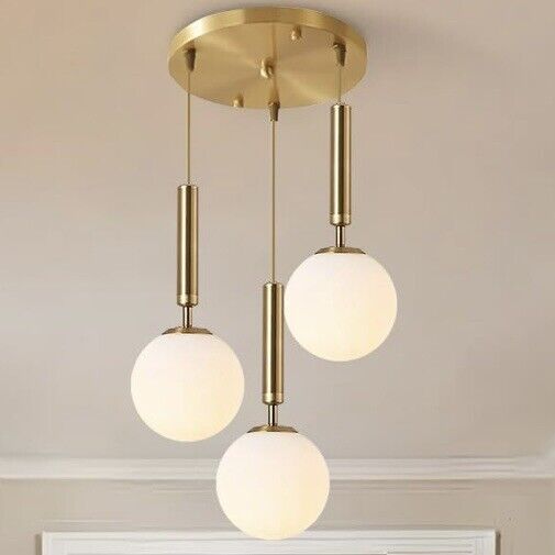 NEW Anthropologie Chandelier Mid Century Modern Gold Globe Light Ceiling Fixture