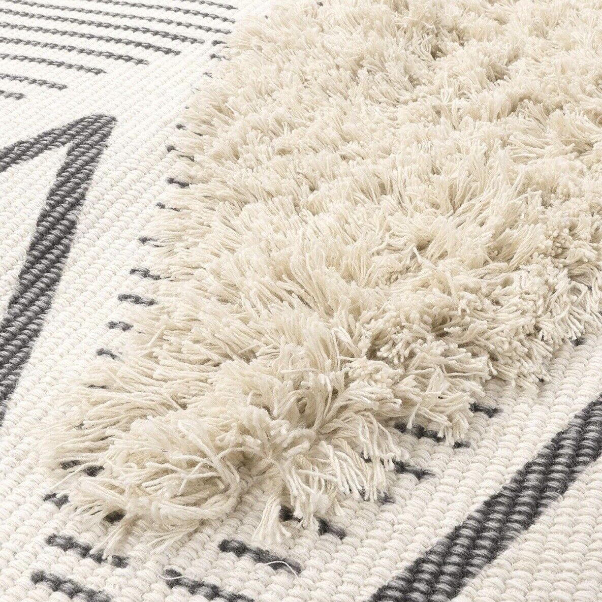 NEW West Elm White Cream Boho Tassel Geometric Indoor Outdoor Area Rug - 4' x 6'