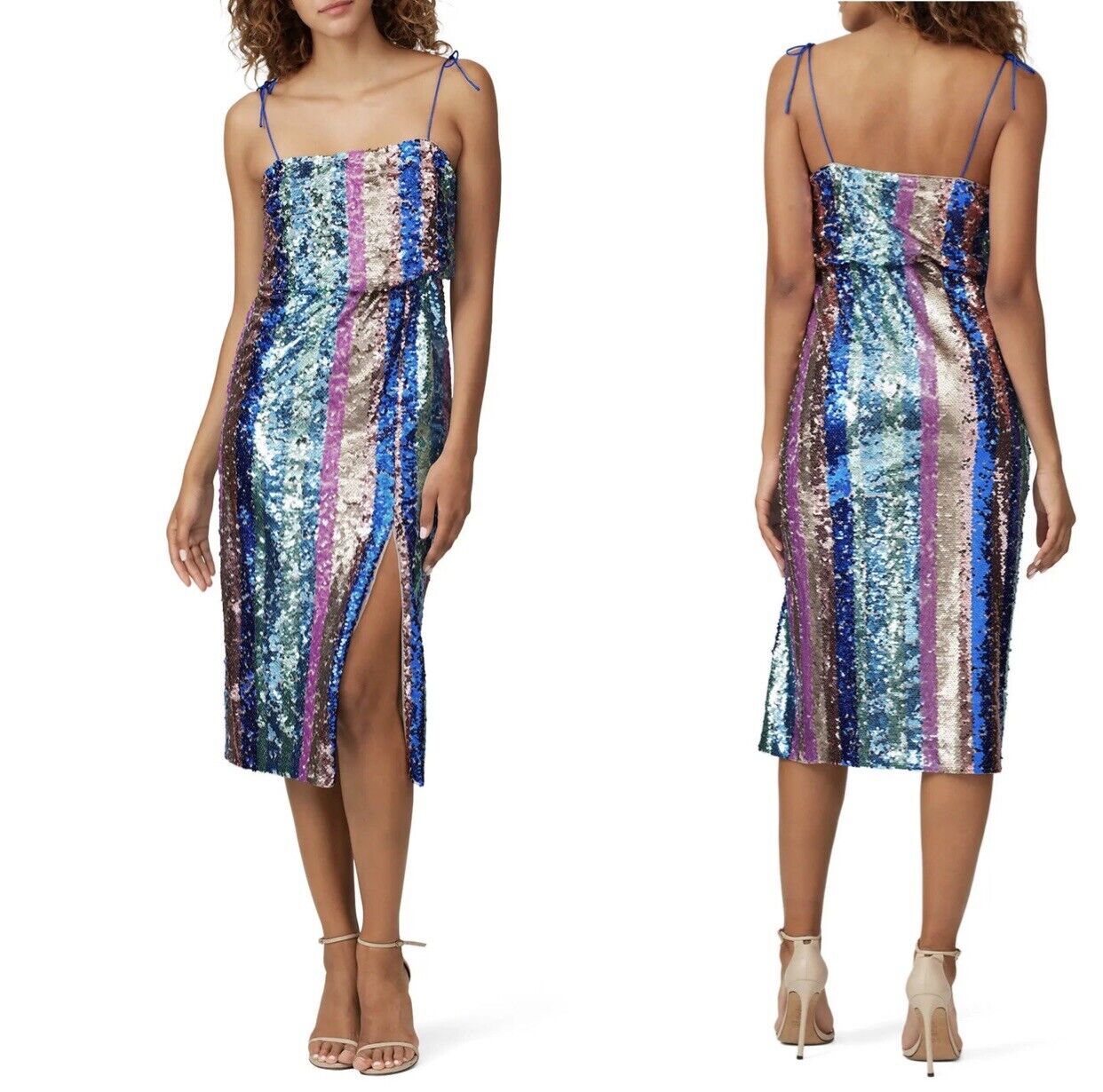 Free People / Aidan Mattox Sequin Rainbow Striped Party Cocktail Dress - Small 2