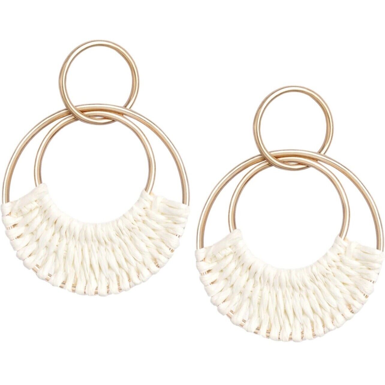 NEW Free People Boho Gold & Raffia Lightweight Hoop Earrings Jewelry Accessory