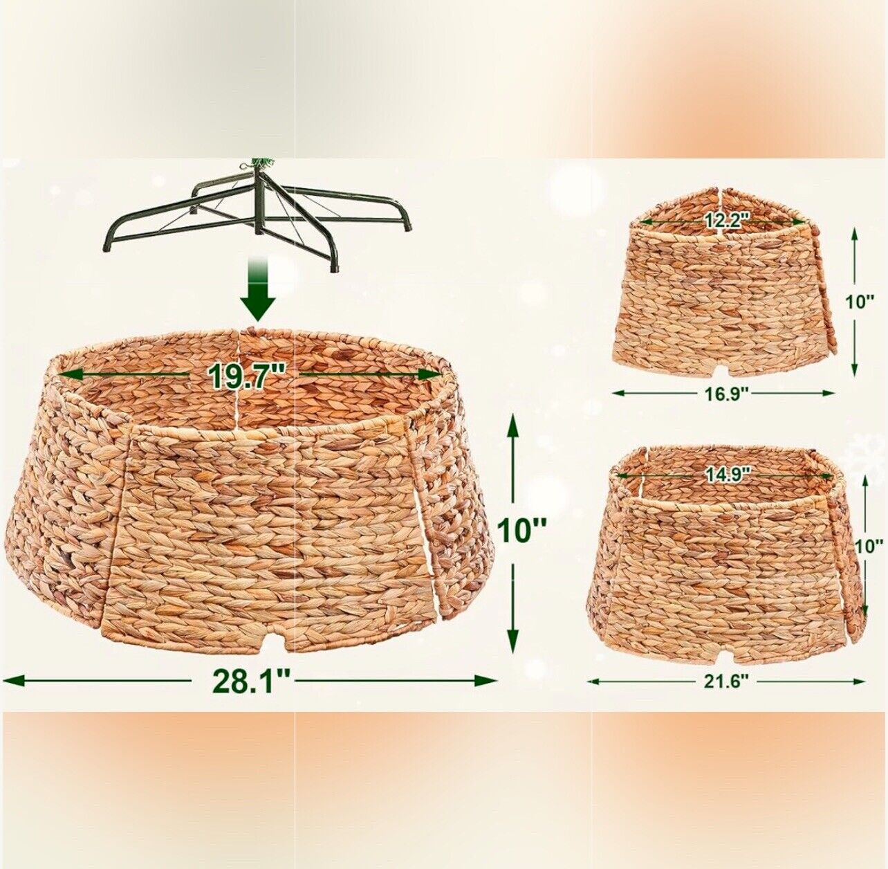 NEW West Elm Boho Rattan Wicker 28" Adjustable Christmas Tree Basket Stand Cover