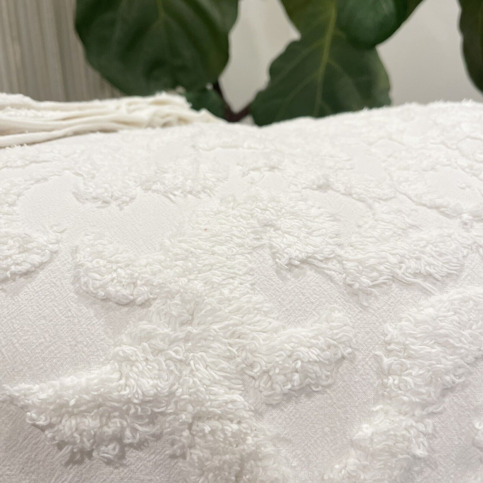 NEW Anthropologie White Queen Chenille Damask Quilt Bedspread Blanket & Sham Set