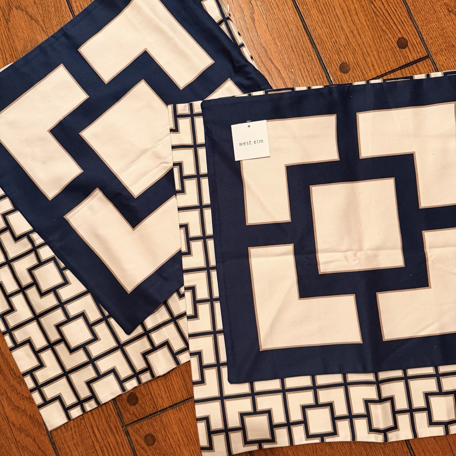 NEW West Elm (Set 4) Navy Blue Geometric Boho Throw Pillow Cover Shams 20" & 16"