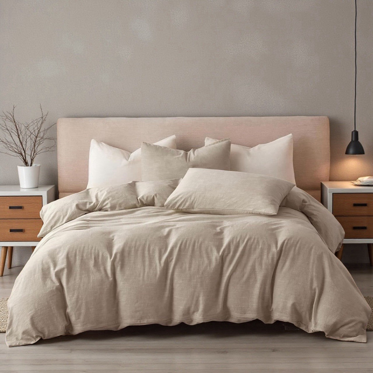 NEW West Elm Beige Linen Cotton Luxury  Queen / King Bedding Duvet & Sham Set