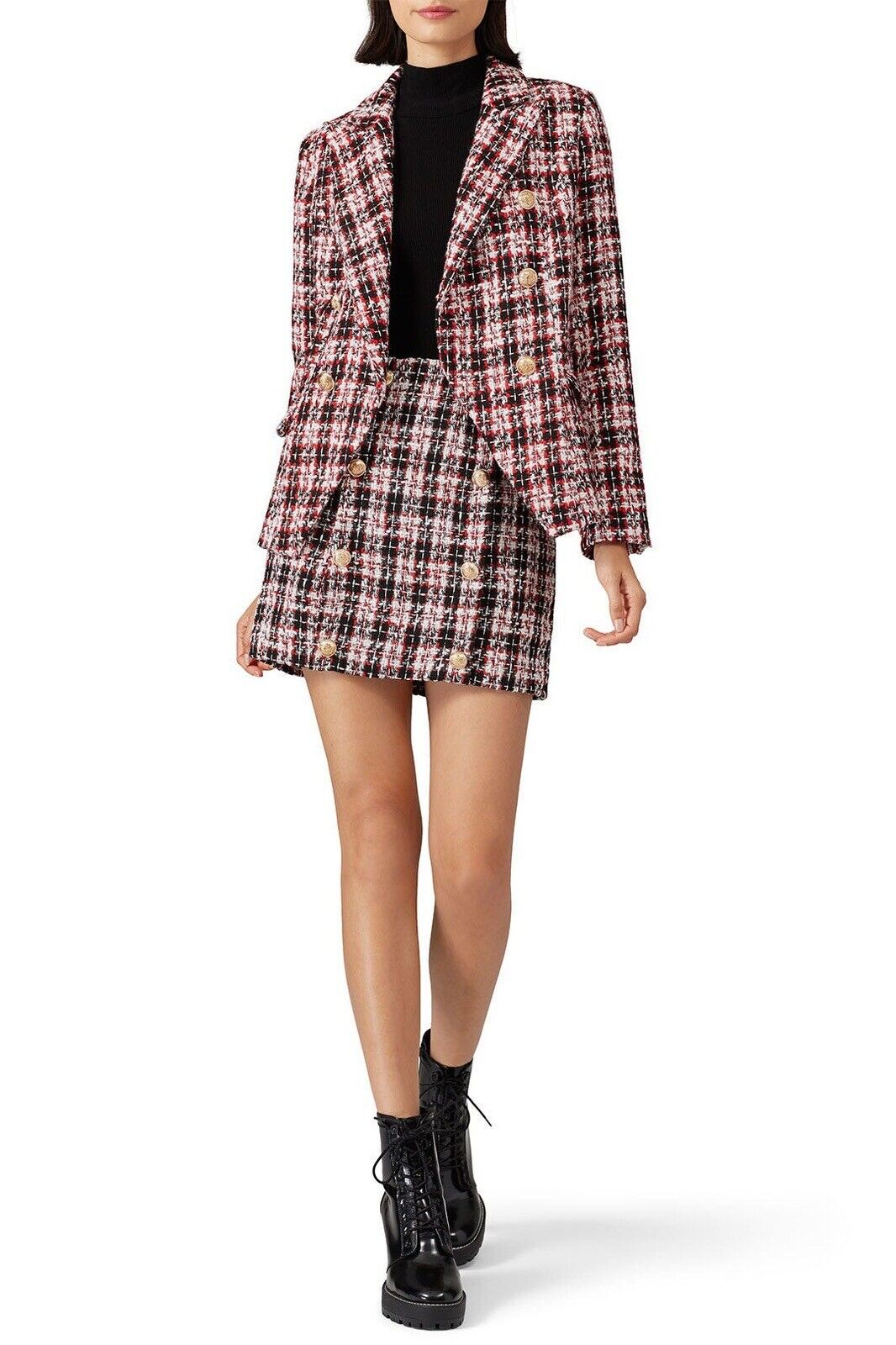 Free People / Lioness Red & Gold Tartan Palermo Blazer Jacket Coat - Size Large