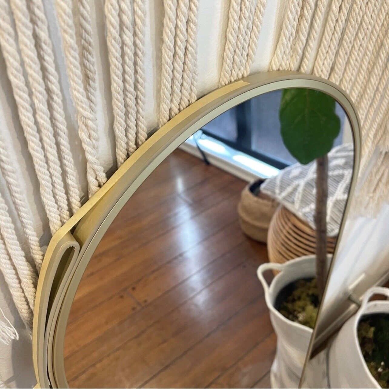 New West Elm Gold Arched Full Length Boho Wall Hanging Mirror - 48" x 16"