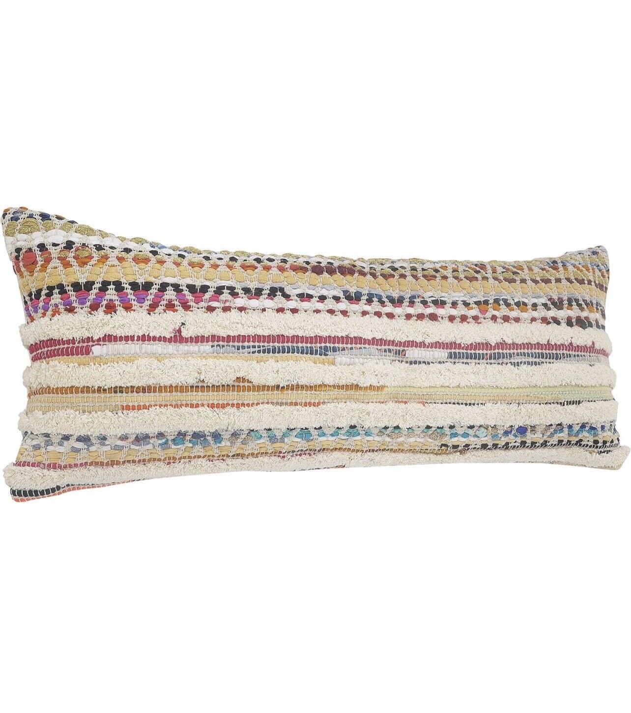 New Anthropologie Boho Lumbar Colorful Woven Tassel Long Throw Pillow 14" x 36"