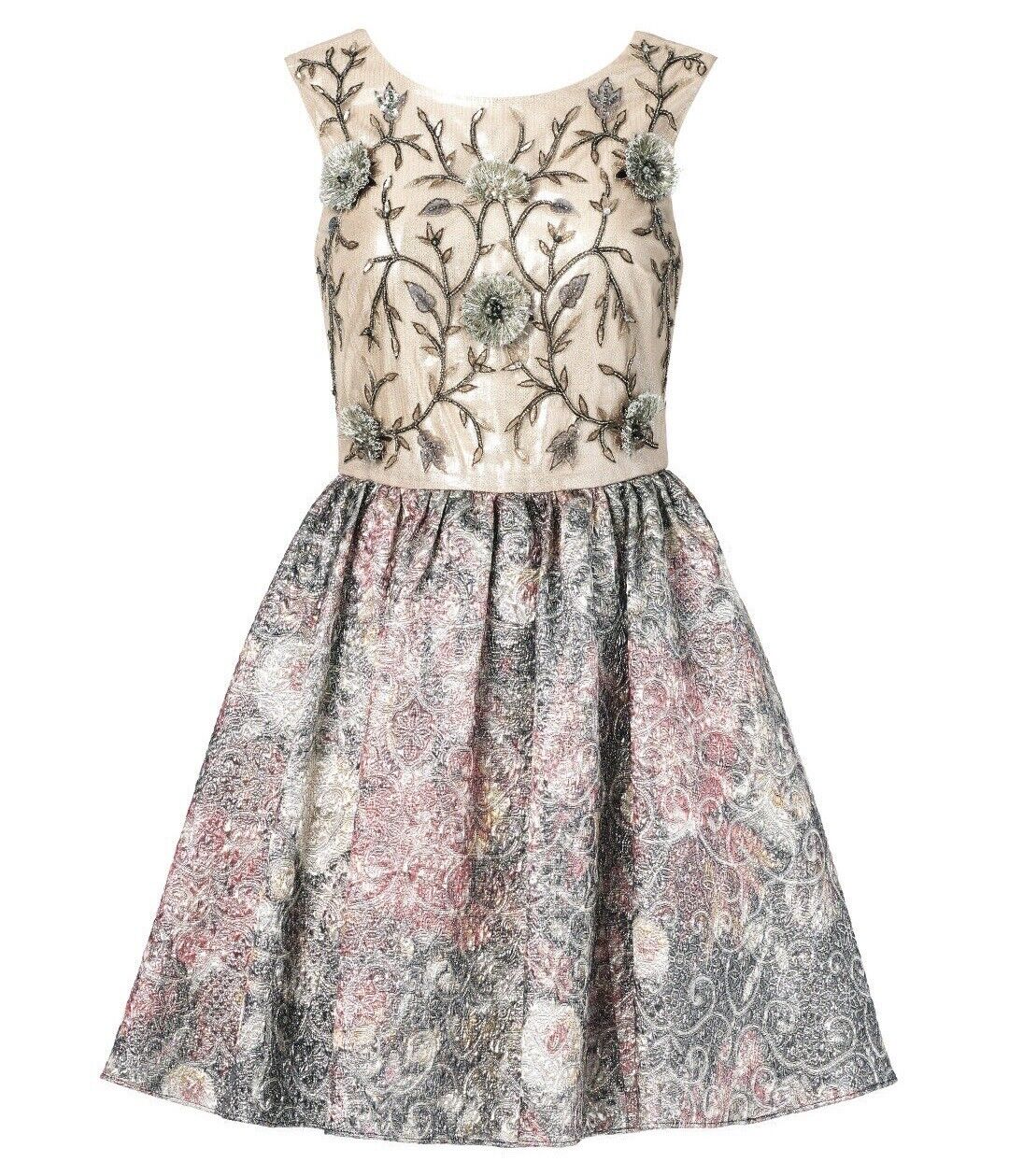 Marchesa Notte $1095 Metallic Floral Jacquard Bold Baroque Mini Dress Medium / 8