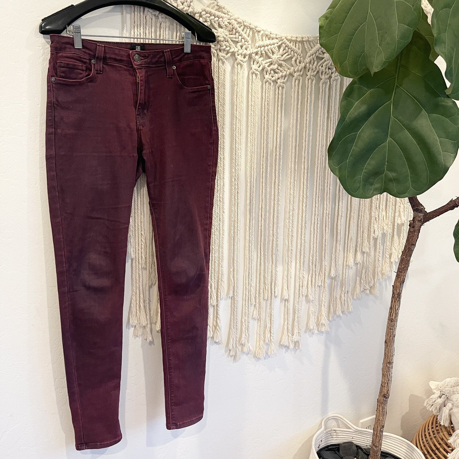 Anthro /Just Black Mid Rise Maroon Skinny Legging Stretch Denim Jeans Pants - 30