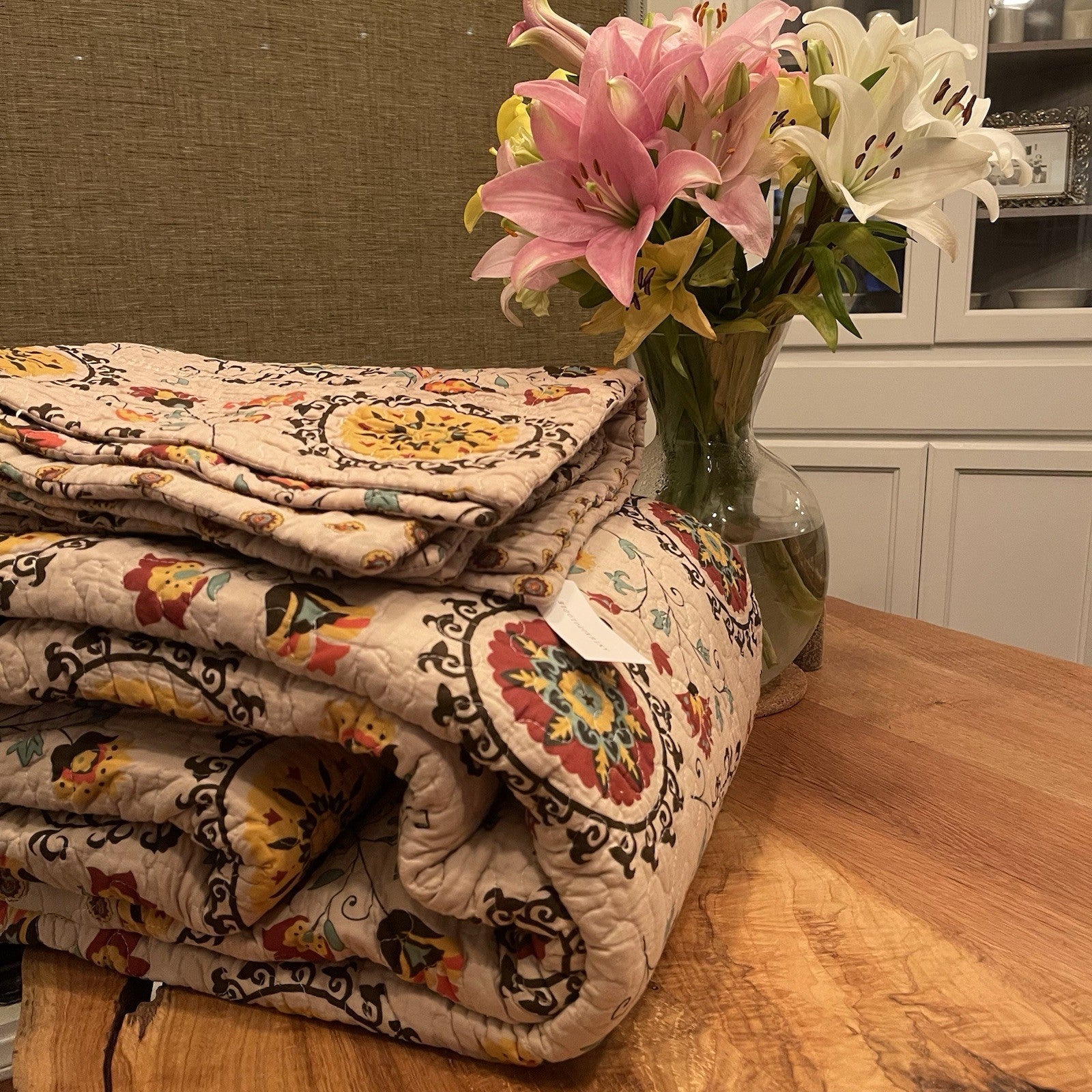 NEW Anthropologie Multicolor Floral Boho Queen Quilt Bedspread Bedding Sham Set