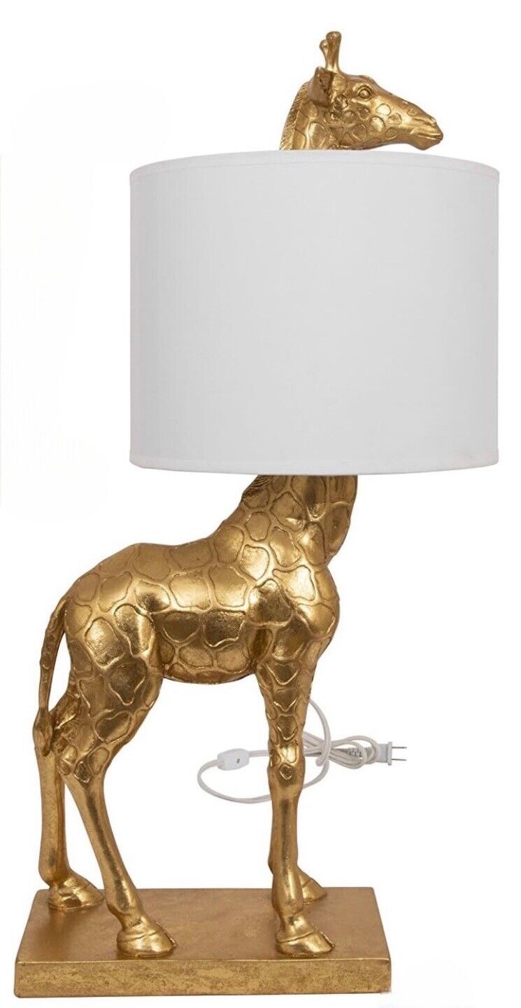 NEW Anthropologie Large Gold Boho Giraffe Table Lamp Lighting Art Deco Set - 26"