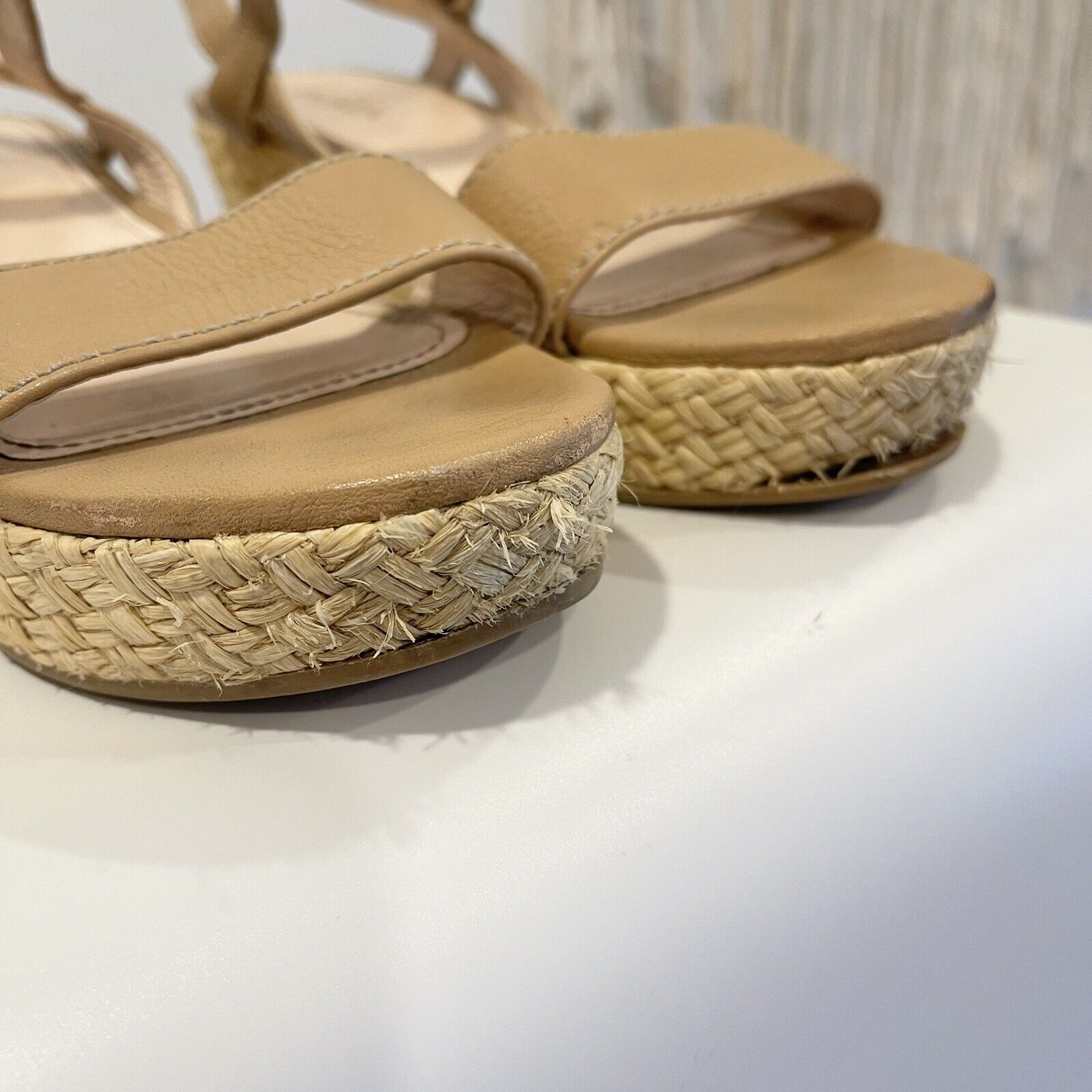 Prada Nude Leather Platform Espadrille Sandals Shoes Wedges | Size 39 / 8.5