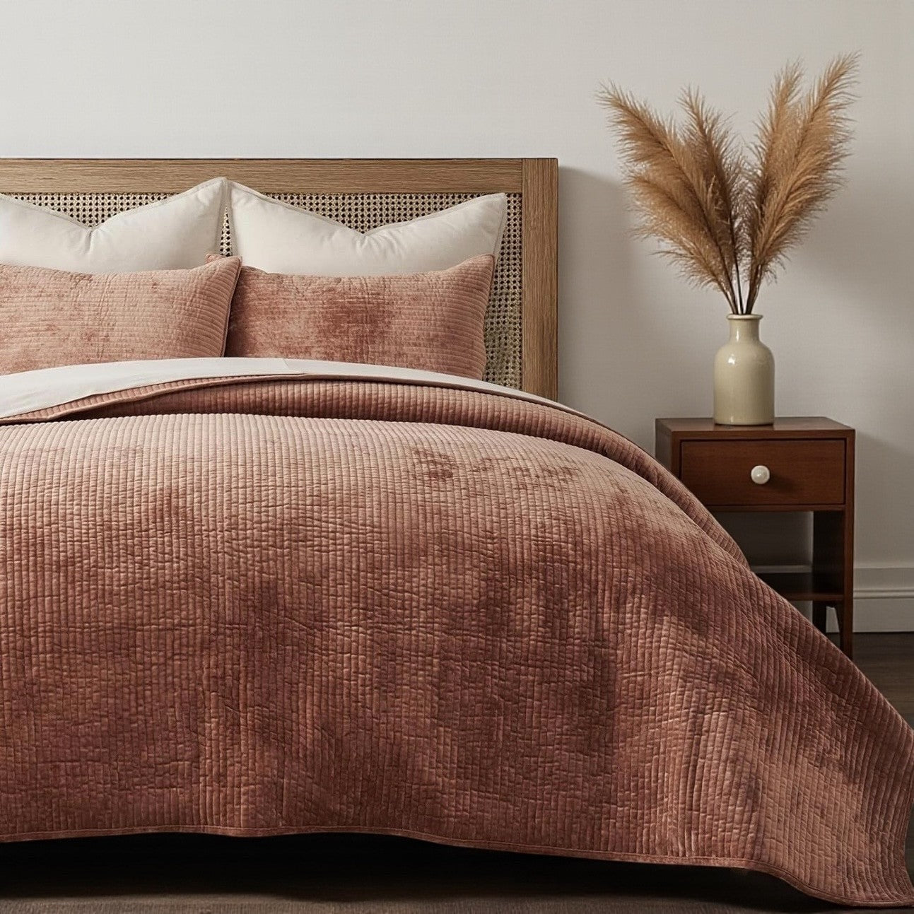 NEW West Elm Velvet Terracotta Clay Queen / King Bedding Comforter & Sham Set